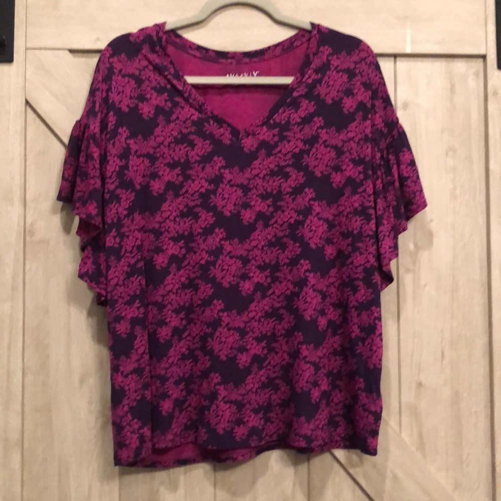 AVA & VIV navy and magenta flowy sleeves blouse